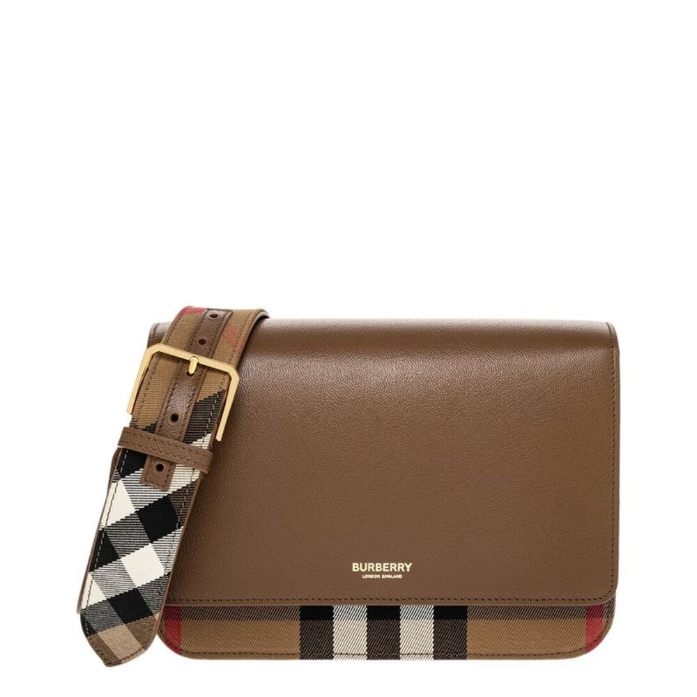 Burberry Mackford House Check Canvas & Leather Crossbody, Brown